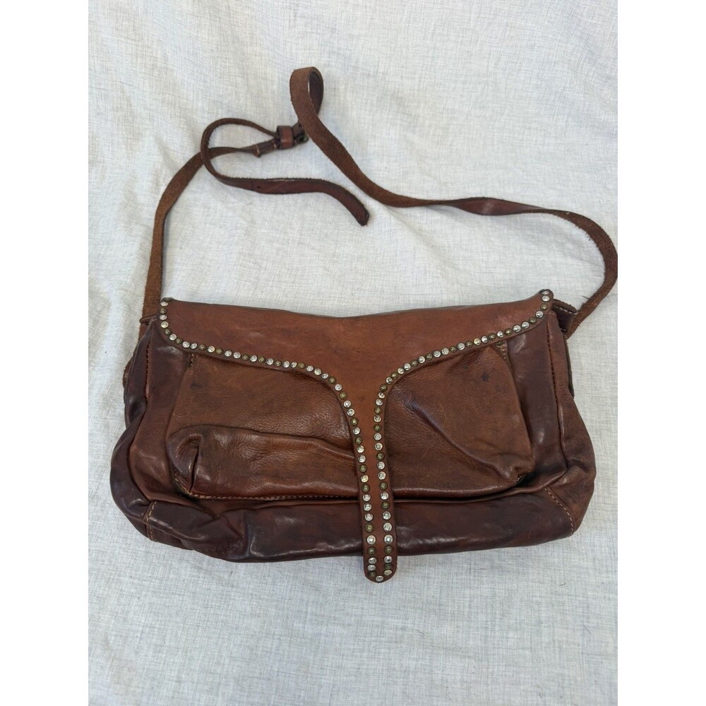 CAMPOMAGGI Leather Bag Crossbody Western Brown Italy Italian studded